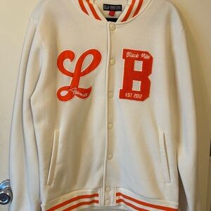 Black Pike-L Men’s Patch Varsity Fleece Bomber Jacket EUC Collegiate Letterman